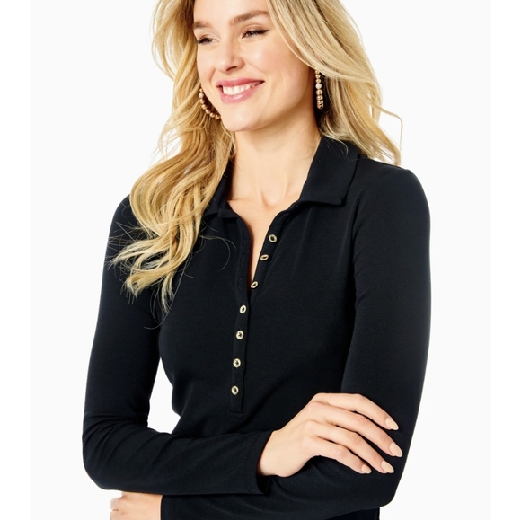 Lilly Pulitzer Reema Polo Top Sz.XL Black - Picture 2 of 9